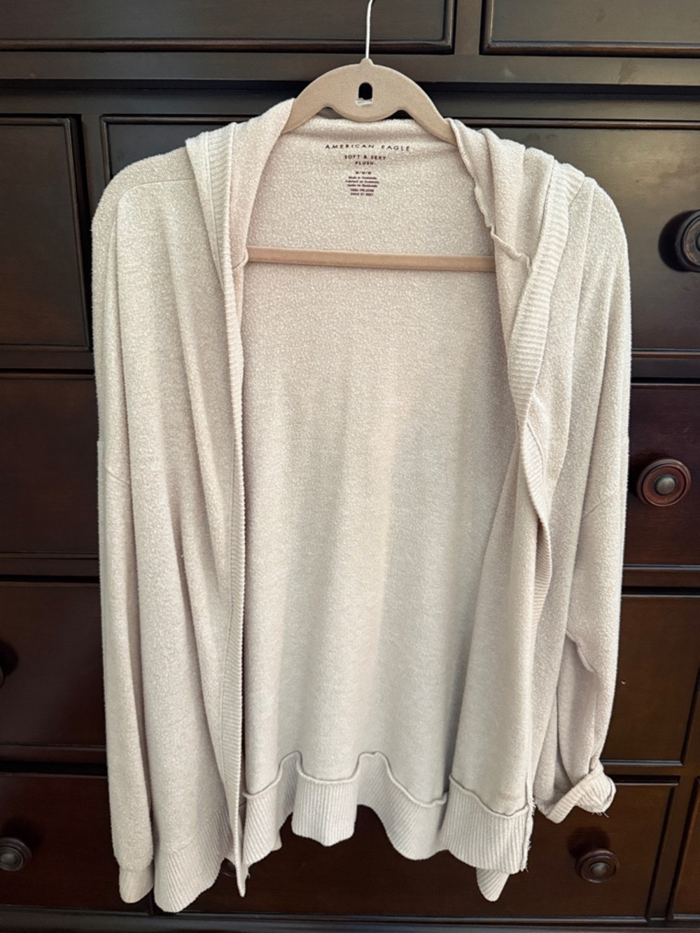 American Eagle Outfitters Cream Hooded Open-Front Cardigan